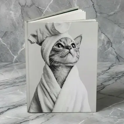 Cat In Bathrobe And Towel Hat