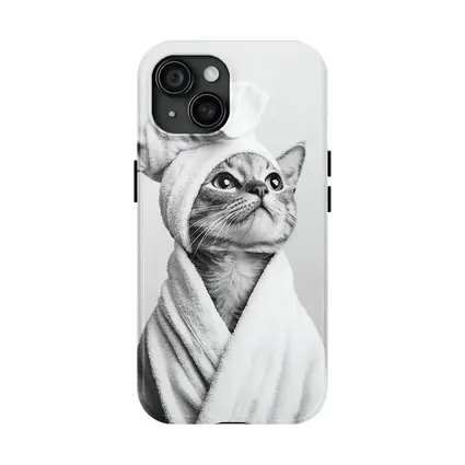 Cat In Bathrobe And Towel Hat