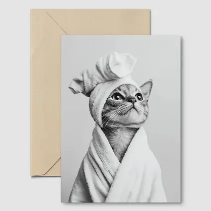 Cat In Bathrobe And Towel Hat