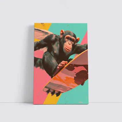 Surfing Chimpanzee Pop Art Colorful Background