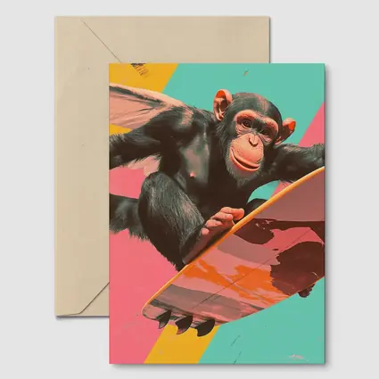 Surfing Chimpanzee Pop Art Colorful Background