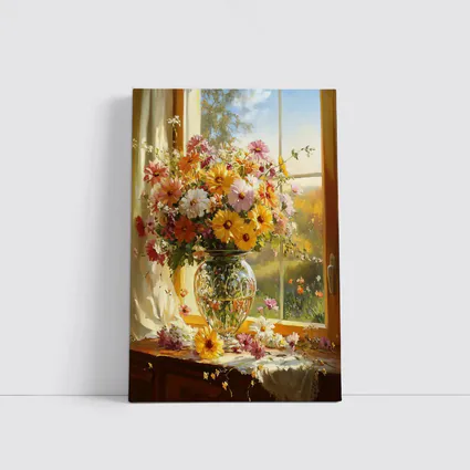 Colorful Wildflowers Glass Vase Sunny Window