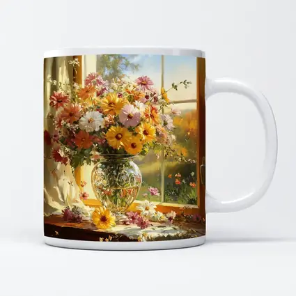 Colorful Wildflowers Glass Vase Sunny Window