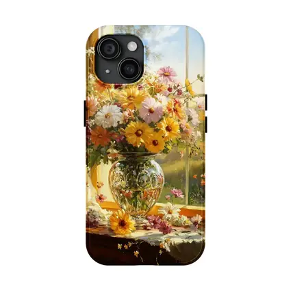 Colorful Wildflowers Glass Vase Sunny Window