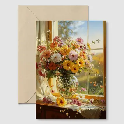 Colorful Wildflowers Glass Vase Sunny Window