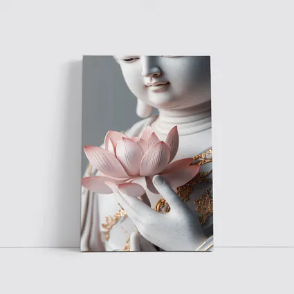 Guanyin Statue Holding Pink Lotus Flower
