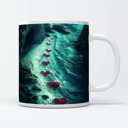 Red Hearts Trail Along Rocky Ocean Cove