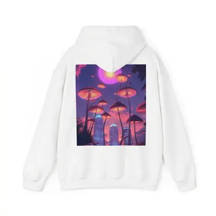Neon Mushrooms Futuristic City Purple Sky