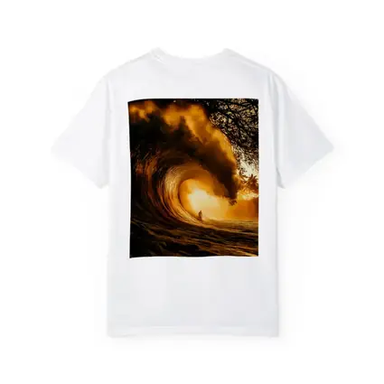 Surfer Inside Golden Barrel Wave Sunset