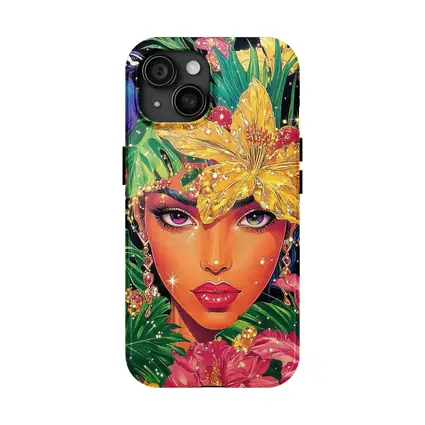 Tropical Woman Portrait With Peacock Floral