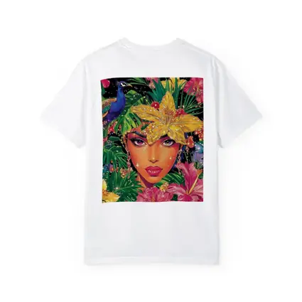 Tropical Woman Portrait With Peacock Floral