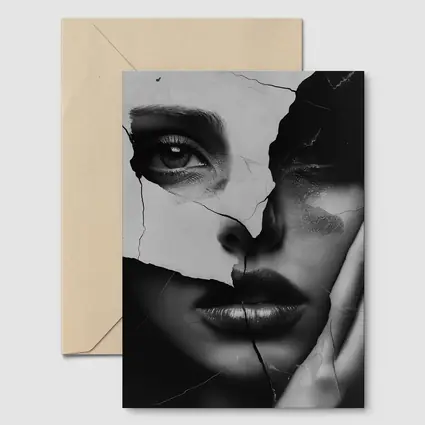 Broken Woman Face Black White Collage Art