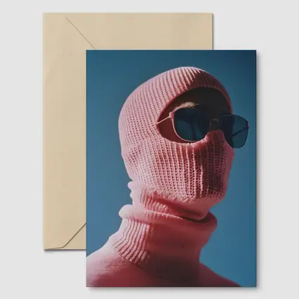 Pink Balaclava Sunglasses Blue Sky Background