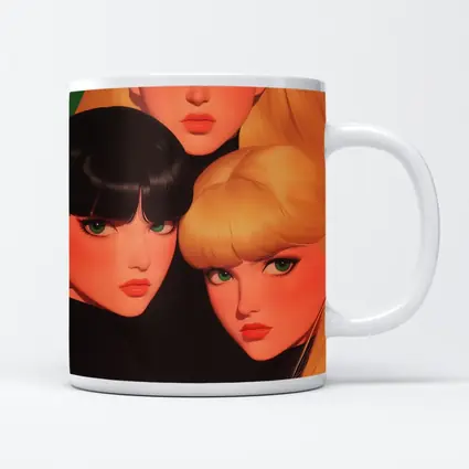Three Women Illustration Green Background Pop Art