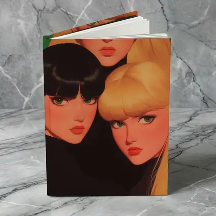 Three Women Illustration Green Background Pop Art