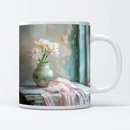 White Iris Flowers Vase Soft Pastel Still Life