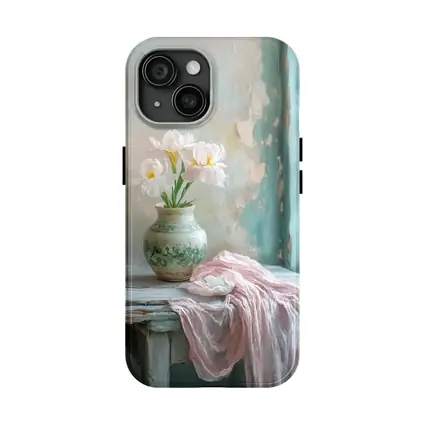 White Iris Flowers Vase Soft Pastel Still Life