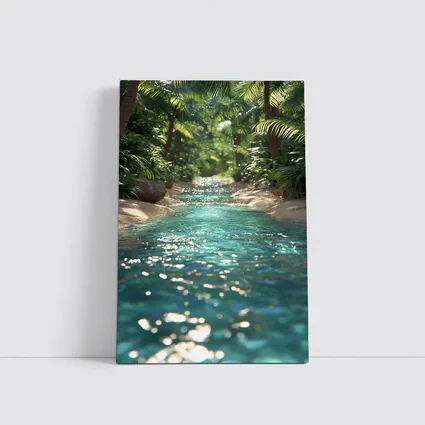 Tropical Stream Through Lush Palm Forest