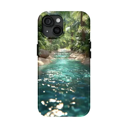 Tropical Stream Through Lush Palm Forest