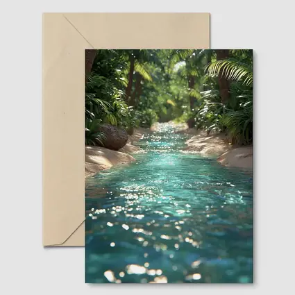 Tropical Stream Through Lush Palm Forest
