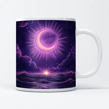 Crescent Moon Over Purple Ocean Night Sky