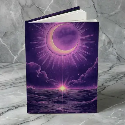 Crescent Moon Over Purple Ocean Night Sky