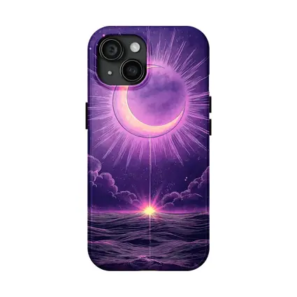 Crescent Moon Over Purple Ocean Night Sky