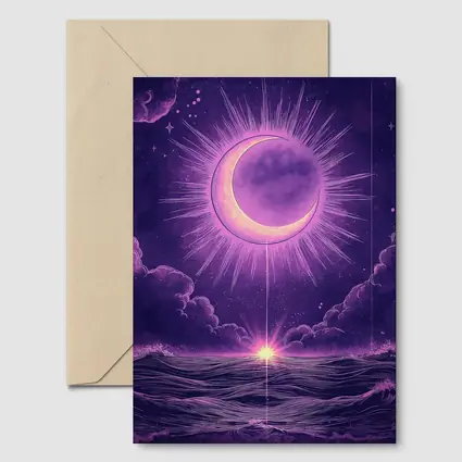 Crescent Moon Over Purple Ocean Night Sky