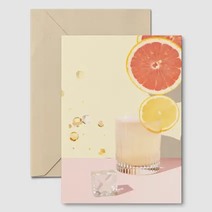 Citrus Cocktail Glass Pink Pastel Background