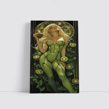 Art Nouveau Blonde Woman Kiwi Green Suit