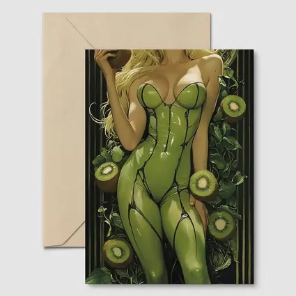 Art Nouveau Blonde Woman Kiwi Green Suit