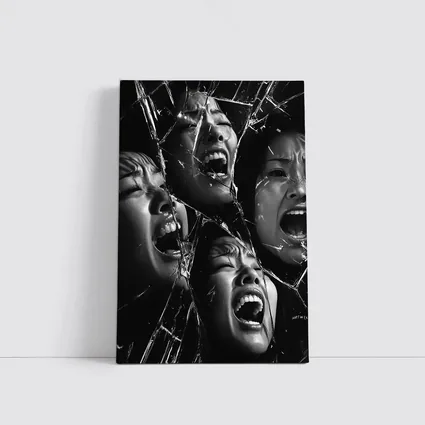 Black White Women Screaming Broken Mirror