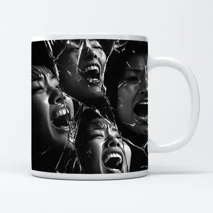 Black White Women Screaming Broken Mirror