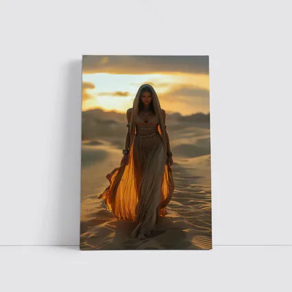 Desert Woman Golden Sand Dunes Sunset