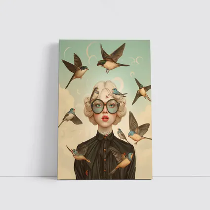 Blonde Woman Birds Surreal Pop Art