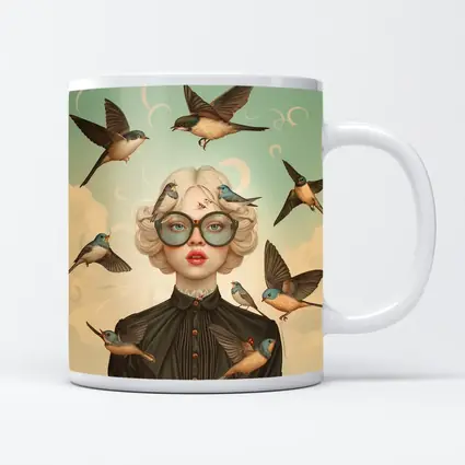 Blonde Woman Birds Surreal Pop Art