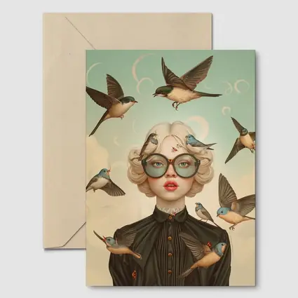 Blonde Woman Birds Surreal Pop Art