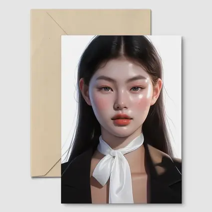 Asian Woman Portrait Digital Art White Background