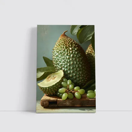 Durian Fruit And Green Grapes Still Life