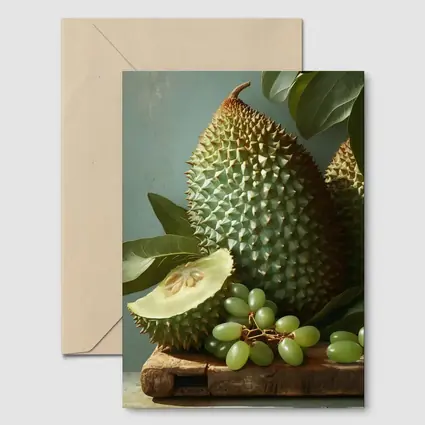 Durian Fruit And Green Grapes Still Life