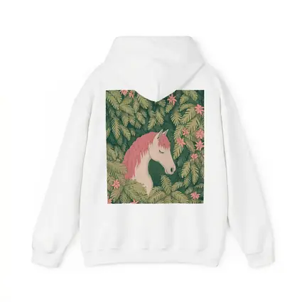 White Horse Pink Mane Tropical Leaves Floral