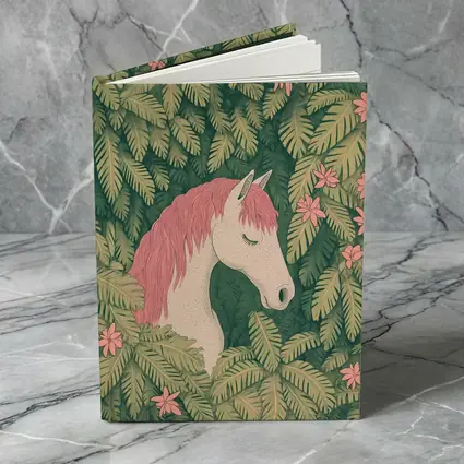 White Horse Pink Mane Tropical Leaves Floral