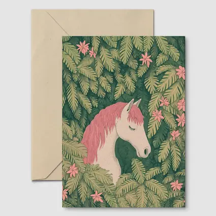 White Horse Pink Mane Tropical Leaves Floral