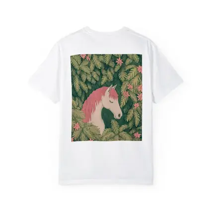 White Horse Pink Mane Tropical Leaves Floral