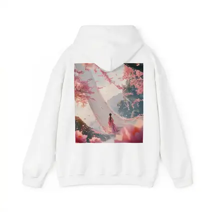 Woman in Pink Cherry Blossom Fantasy Scene