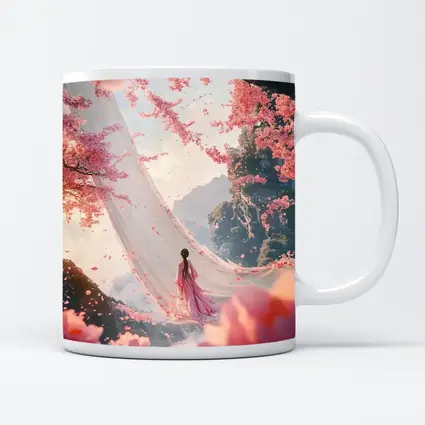 Woman in Pink Cherry Blossom Fantasy Scene