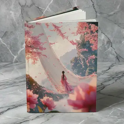 Woman in Pink Cherry Blossom Fantasy Scene