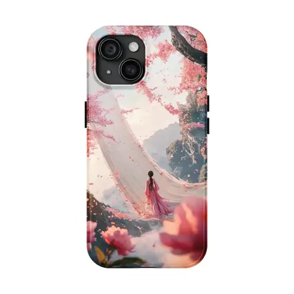 Woman in Pink Cherry Blossom Fantasy Scene