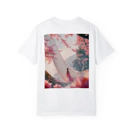 Woman in Pink Cherry Blossom Fantasy Scene