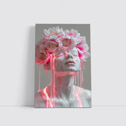 White Sculpture Peony Crown Pink Dripping Art